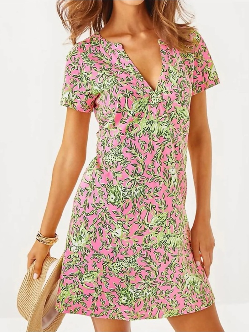Lilly Pulitzer Dev Cotton Jersey Notch Collar Short Sleeve T-Shirt Dress Size M